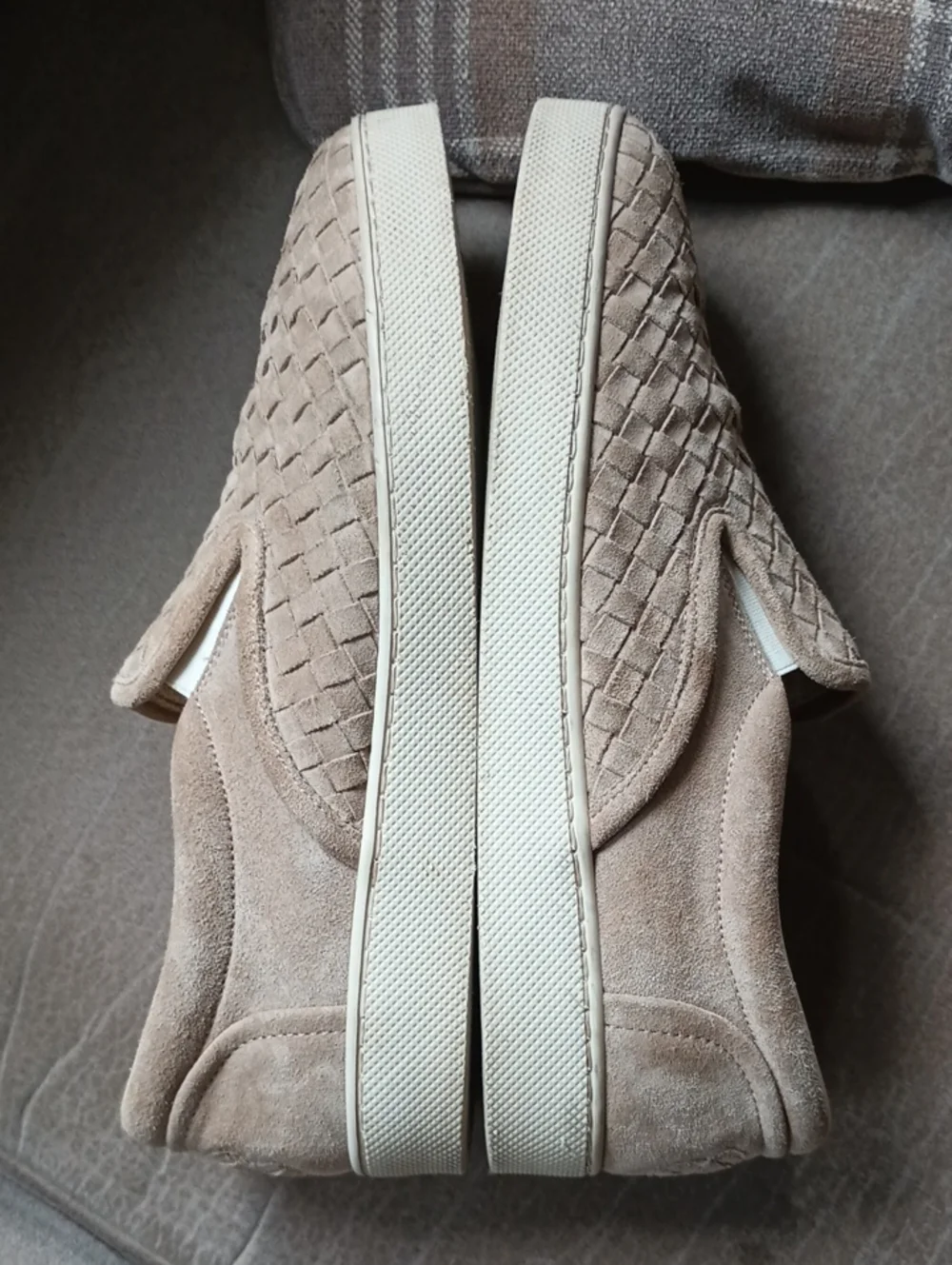 Bottega Veneta Beige Intrecciato Suede Mens Slip on Sneakers Size 42